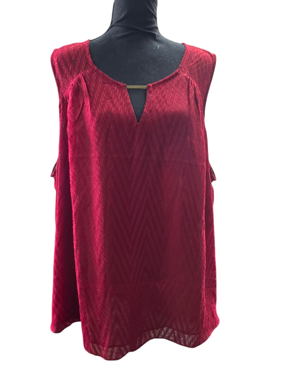 Torrid 3X Maroon Chevron Sleeveless Blouse Gold Bar V Neck Top - Picture 1 of 11